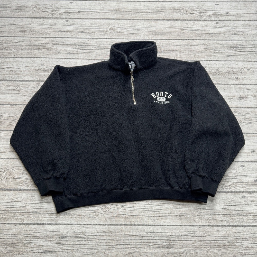 Y2K Roots Sweater Women's Small Black Fleece Lined Pullover Quarter Zip Canada